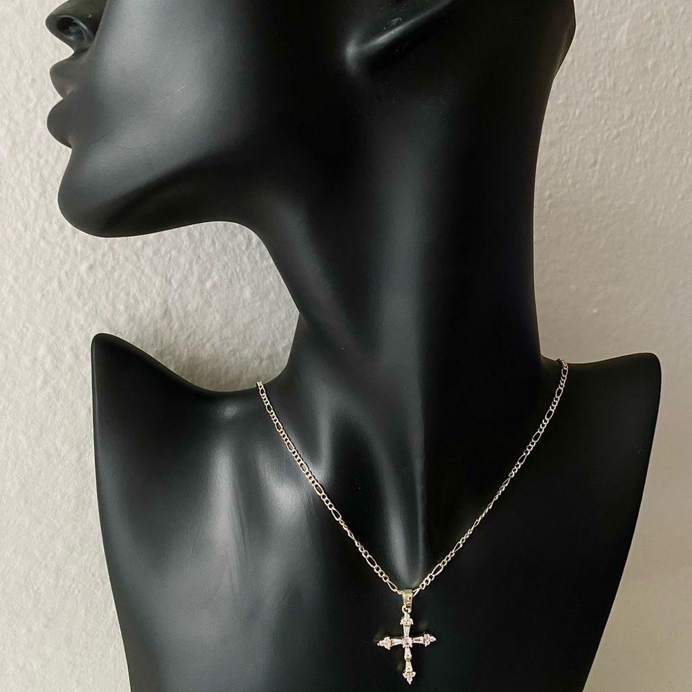 14k Gold Plated Cross Pendant Necklace - Picture 4 of 10
